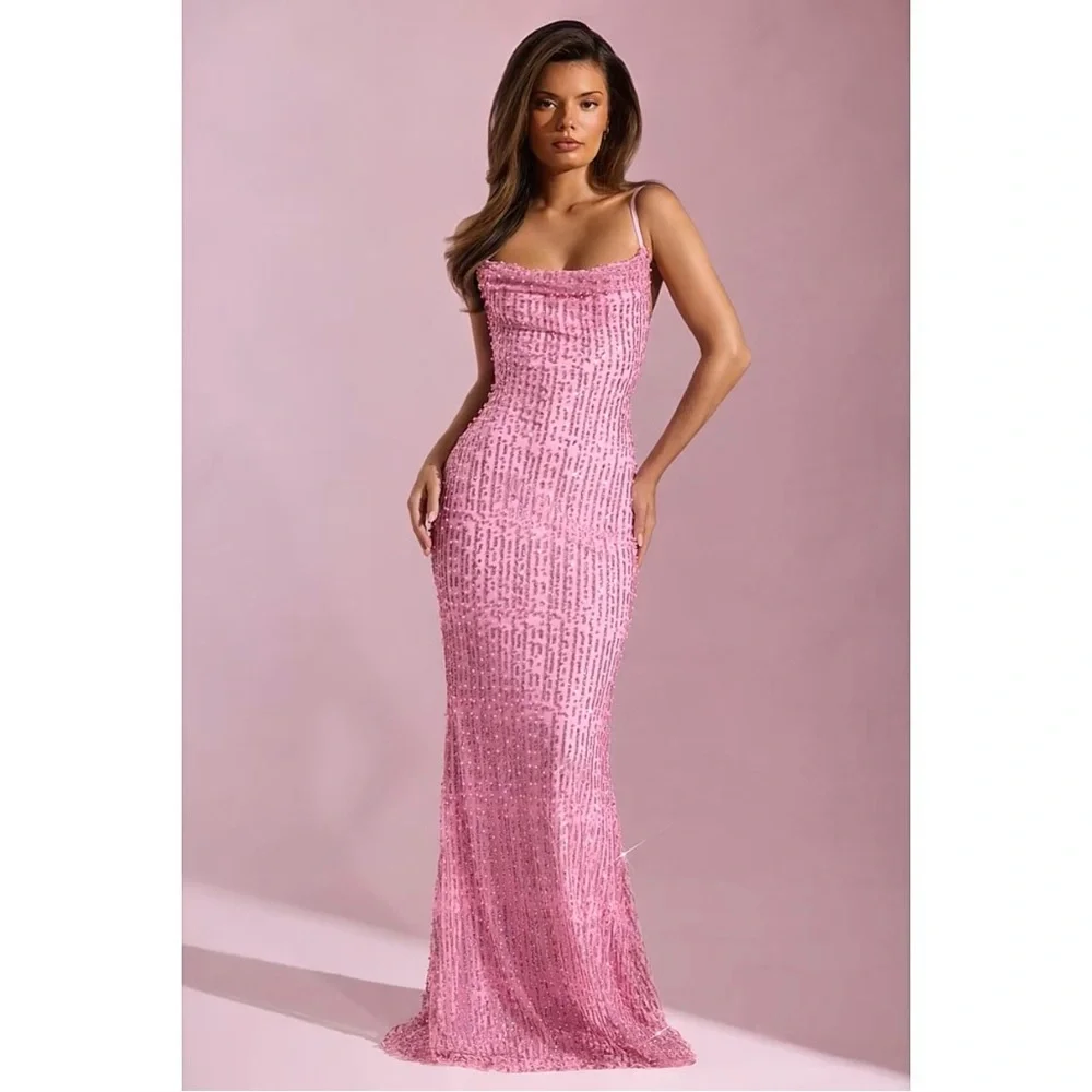 Oh Polly | Dresses | Oh Polly Nivalis Embellished Cowlneck Backless Maxi Dress  Pink Us 2 | Poshmark